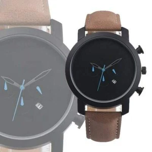 Men's Fashion Sport Stainless Steel Case Leather display date Analog Wrist Watch - Picture 1 of 5