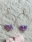 Purple Crystal Quartz Earrings | Silver Hoops | Smokey Crystal Earrings |