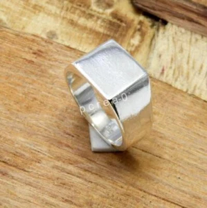 Pure Silver Signet Ring, Men's Sterling Silver square signet ring For Women UJ20 - Picture 1 of 8