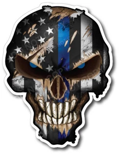 4x Thin Blue Line Police Skull USA American Flag Sticker Vinyl Decal Car Truck - Picture 1 of 3