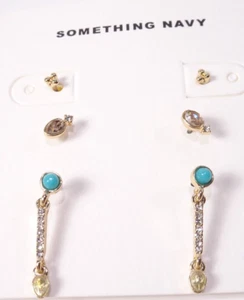 Nordstrom Something Navy Women's Turquoise Crystal Drop Stud Earring Set NWT 45 - Picture 1 of 9