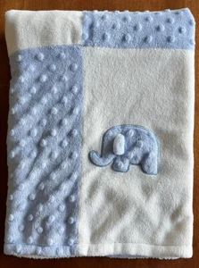 Kyle & Deena Patchwork Blue/White Elephant Baby Blanket Lovey Sherpa 30x30" - Picture 1 of 8