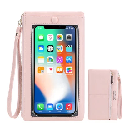 Bolsa de mão feminina tela sensível ao toque telefone bolsa de mão estojo couro pulseira - Imagem 1 de 4
