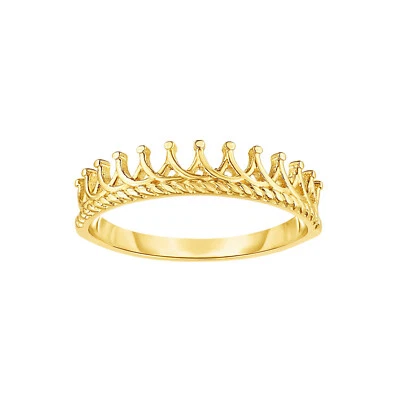 Solid 10k Yellow Gold Beautiful Crown Design Anniversary Promise Stackable Band - Image 1 of 2