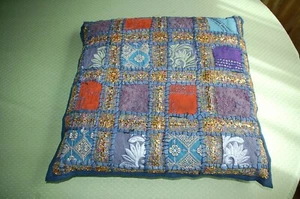 NEU Bohemian Ethno Baumwolle Metallic Gold Blau Deko Kissen 16x16x3 - Bild 1 von 11