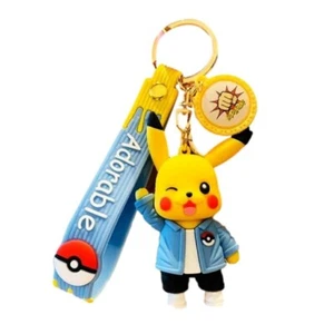 Adorable Pikachu Jacket PVC Figure Charms Keychain Keyring with Strap - Picture 1 of 1