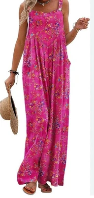 Mono Rosa Floral Pierna Ancha Talla 3XL Fluido Boho Bolsillos Foto 1 de 4