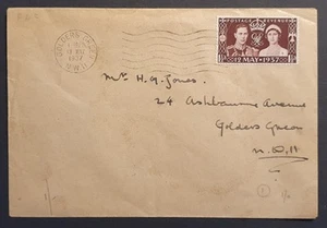 GB Stamps 1937 KGVI Coronation First Day Cover Golders Green cancel - Picture 1 of 3