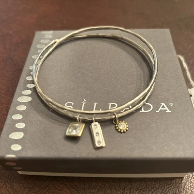 Brazalete doble Silpada plata esterlina circonita cúbica latón dijes B3079 Foto 1 de 3