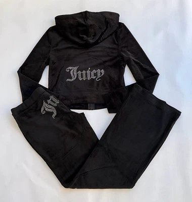 NWT JUICY COUTURE Velour OG Bling Tracksuit Hoodie/Pants Black Sz S - Image 1 of 4