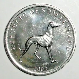 2002 Somaliland Coin 20 shillings Greyhound Dog K9 Animal Wildlife - Picture 1 of 2
