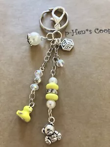Baby Kleinkind Gummi Ente Teddybär Handtasche Anhänger Schlüsselanhänger Anhänger Handarbeit USA 1955 - Bild 1 von 3