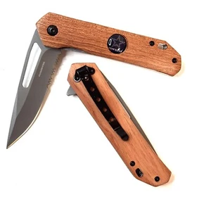 8"Cowboys Wood Handle Spring Assisted Folding Pocket Knife - Picture 1 of 5