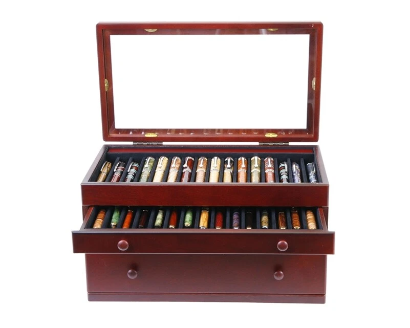 Mahogany Pen Display Case/chest With Glass Top - Fits 46 Lanier Handcrafted Pens