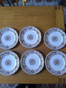 Beautiful Set Of 6 Plate Flat Earthenware Gien Decor Brown Lambrequin Flower 3 - Picture 1 of 22