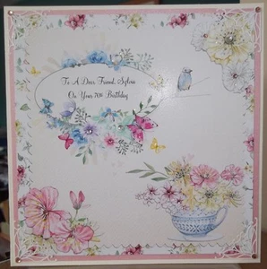 HANDMADE PERSONALISED ANY AGE 70th BIRTHDAY CARD A FLORAL TEACUP & BUTTERFLIES - Picture 1 of 3