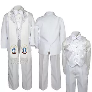 Baby Boy Toddler Baptism Communion White Tuxedo Paisley Virgin Mary Stole Sm-20 - Picture 1 of 9