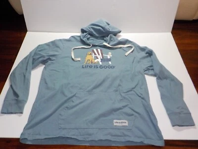 Life Is Good Sudadera con Capucha Hombres XL Azul Pullover Playa Perro Amigos Camisa Foto 1 de 4