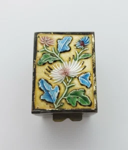 Scatola timbri cinese export ottone e smalto disegno floreale - Foto 1 di 9