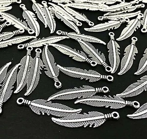 Feather Pendants Rustic Antiqued Silver 1 inch Set Craft Supply Lot 6 pc Set - Picture 1 of 1