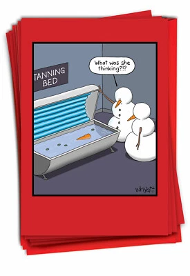 B2490XSG Pack de 12 Muñeco de Nieve Cama de Bronceado Divertidas Tarjetas de Navidad con Sobres Foto 1 de 4