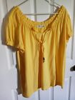 Cato Yellow Peasant Shirt Ruched Neck  Front Tie Size 18/20w Top 