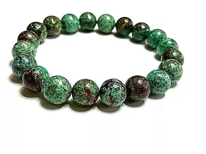 Handmade Unisex 10mm Chrysocolla Jasper Gemstone Bead Bracelet - Picture 1 of 4