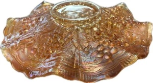 Vintage Imperial Carnival Class Grapes & Leaves Iridescent Orange Ruffled Bowl - Bild 1 von 8