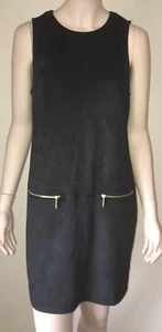 $180 Michael Kors Faux Suede Sleeveless Shift Dress Size 8 Black NWT - Picture 1 of 5