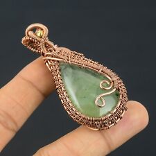Prehnite Gemstone Copper Wire Wrap Handmade Pendant Jewelry Gift For Woman