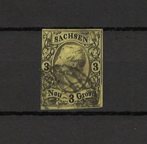 1855 Germany Saxony 3 ng Yellow. Imperf. SC#12. Used. N.G. Hinge Remants - Picture 1 of 2