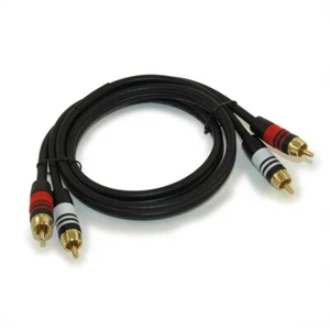 3ft 2 Wire RCA Premium Component Audio Cables 24K Gold Plated Black - Picture 1 of 3