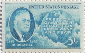 1945 Roosevelt 5 Cent US Postage Stamp - Picture 1 of 1