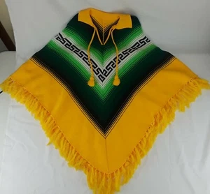Vintage Mexikanischer Poncho 70er gelb grün Strickponcho Hippie Boho Festival Top - Bild 1 von 6