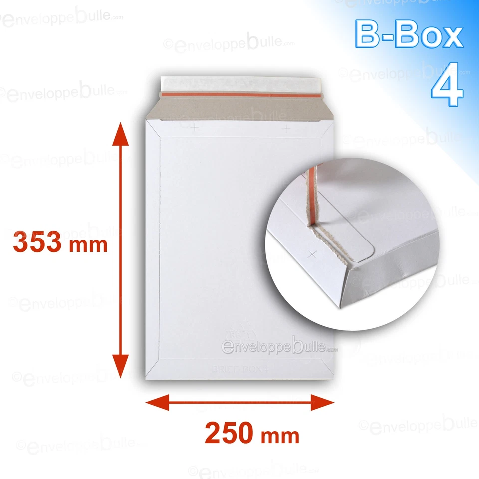 50 Enveloppes carton rigide 250x353 B-Box 4 BLANCHES