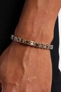 8 CT Round Simulated Brown Diamond Men's Tennis Bracelet 14k White Gold Plated - Picture 1 of 7