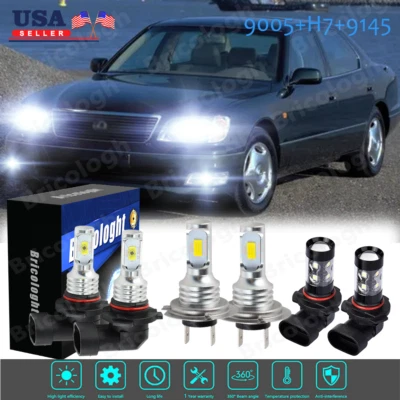 For Lexus LS400 1995-1997 - 6X LED Headlight Bulbs High Low Beam + Fog Light HJL - Image 1 of 4