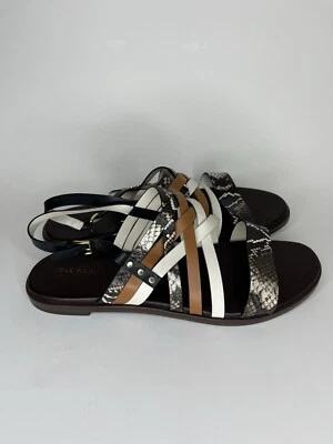 Sandalias planas Cole Haan Francie de piel de serpiente con múltiples correas de cuero talla 10B con honda trasera Foto 1 de 4