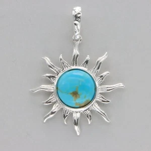 Colgante Sol Azul TURQUESA - Plata de Ley 925 Piedras Preciosas Genuinas y Naturales 2 Ce - Imagen 1 de 9