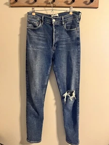 Agolde Nico High Rise Slim Jeans Shoreline Ripped Knee 27 Button Fly Denim - Picture 1 of 9
