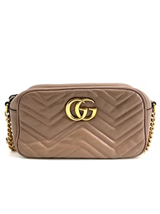 Authentic Gucci Calfskin Matelasse Marmont Chain Shoulder Bag Porcelain Rose - Picture 1 of 12