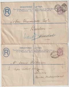 1889/1900 POSTAL STATy. REGISTERED ENVs x 2 & 1 ENV 3 x 1d LILACS REGd LANCASTER - Picture 1 of 4