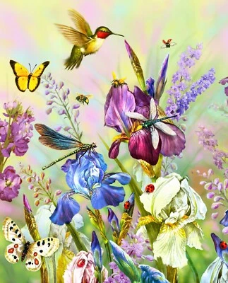 The Hummingbird ~ Floral, Spring, Butterfly ~ David Textiles Fabric Panel - Image 1 of 3
