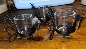 3 PORTAVELAS VOTIVAS/LUZ DE TÉ DE PAVO DE METAL DE ACCIÓN DE GRACIAS - Imagen 1 de 6
