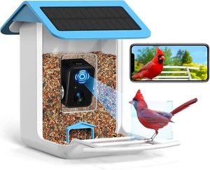 Smart Bird Feeder with Camera Free AI Smart Bird Recognition Solar Powered Blue - Picture 1 of 9