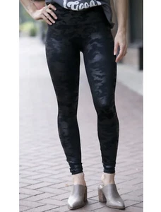 SPANX FAUX LEATHER CAMO LEGGINGS Ants BLACK CAMO Plus SIZE 3X Womens 20185N - Picture 1 of 7