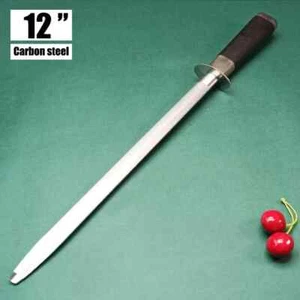 12in Diamond Knife Sharpener Steel Honing Rod Oval Stick Kitchen Sharpening Tool - Picture 1 of 29