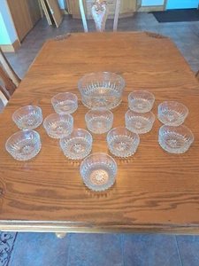Cristal D'Arques-Durand Salad Bowl Set 13 Piece Diamond Pattern Starburst Bottom - Picture 1 of 18
