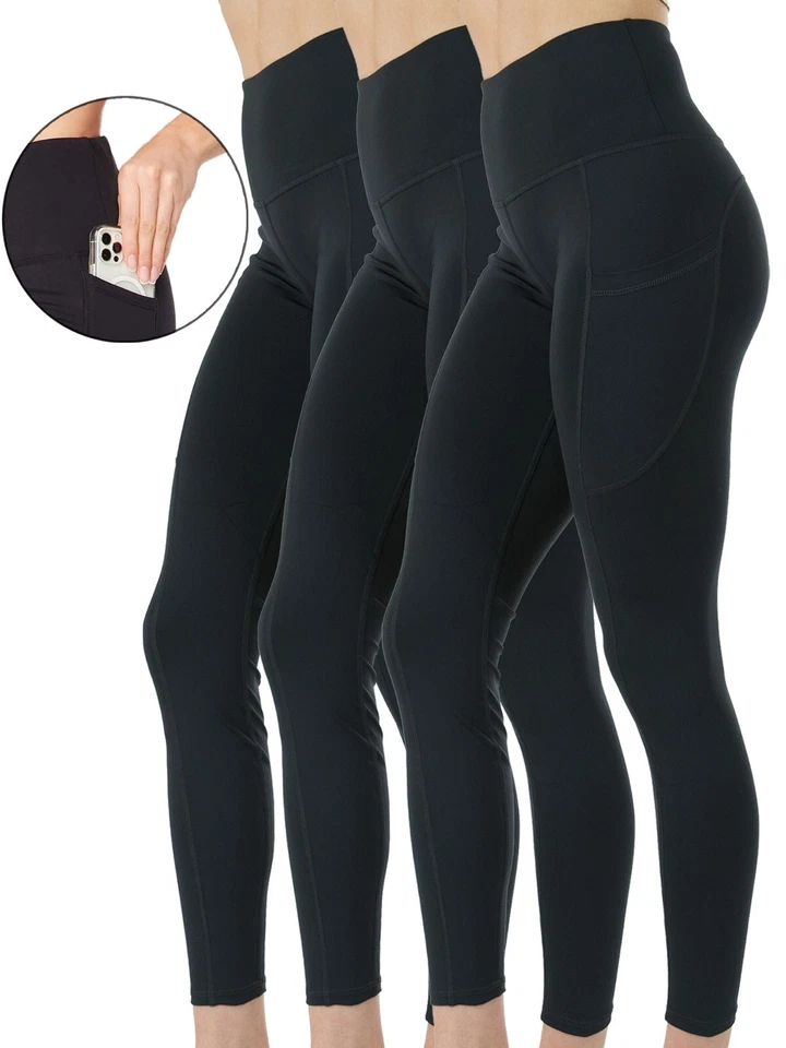 3-Pack Women's High Waist Yoga Leggings Two Side Pockets Sports Legging Pants - Image 1 of 1
