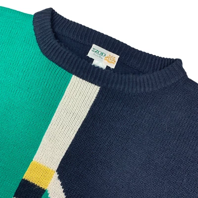 Suéter de Colección Izod Para Hombre 100% Acrílico Cuello Redondo Azul Marino/Verde/Amarillo Náutico • XL Foto 1 de 4